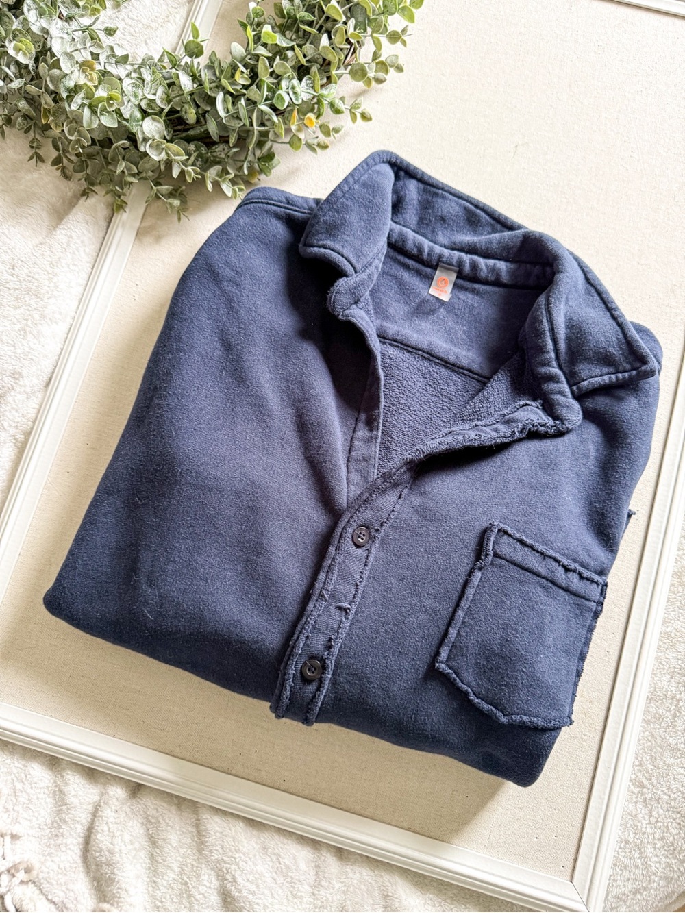 Mono B Navy Oversized Fleece Shacket Button Front Jacket Small (Oversized Fit)